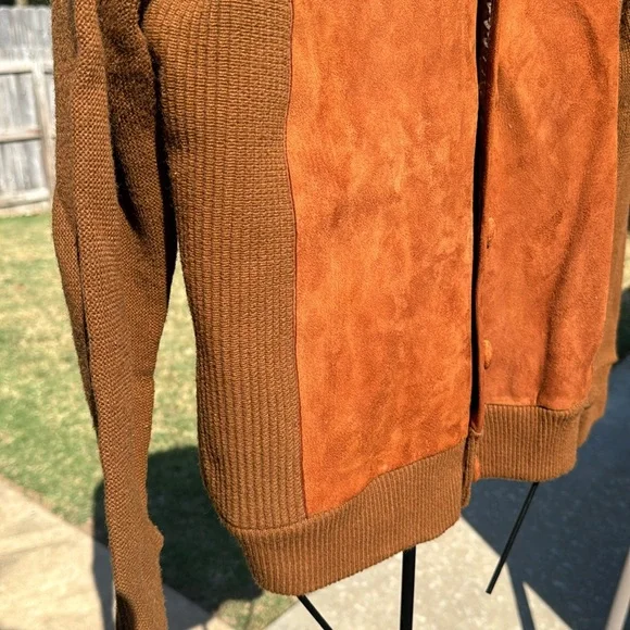 Vintage 1960s Rusty Brown Ribbed V Neck Orlon Cardigan MidCentury MCM